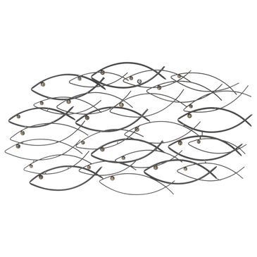 Maple and Jade 19" x 36" Coastal Fish Wall Decor in Dark Grey and Bronze, , large