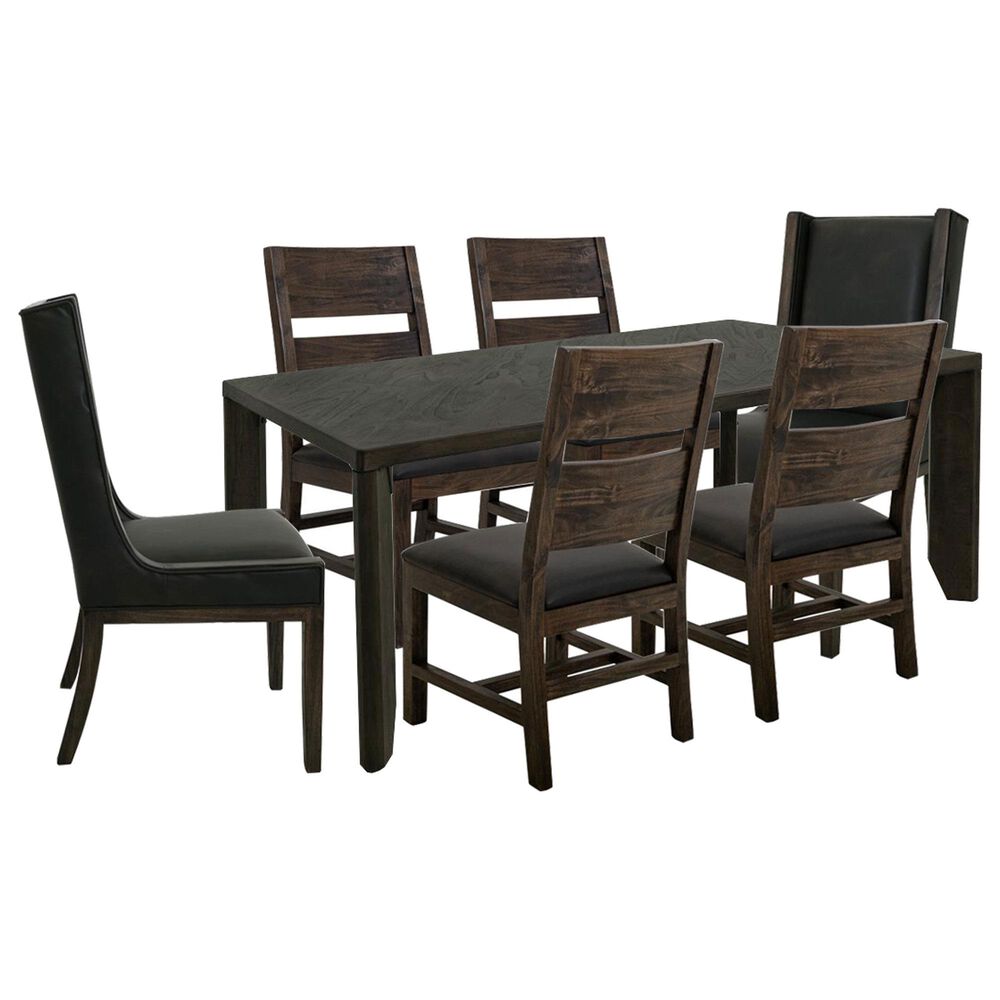 Fallridge Dark Teak and Balam 7-Piece Rectangular Dining Set in Black, , large