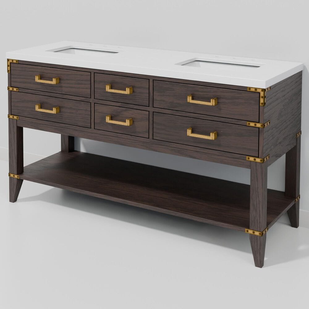 Lexora Home Norwalk 60" Double Bathroom Vanity in Brown Oak with White Quartz Top and Rectangular Sinks, , large