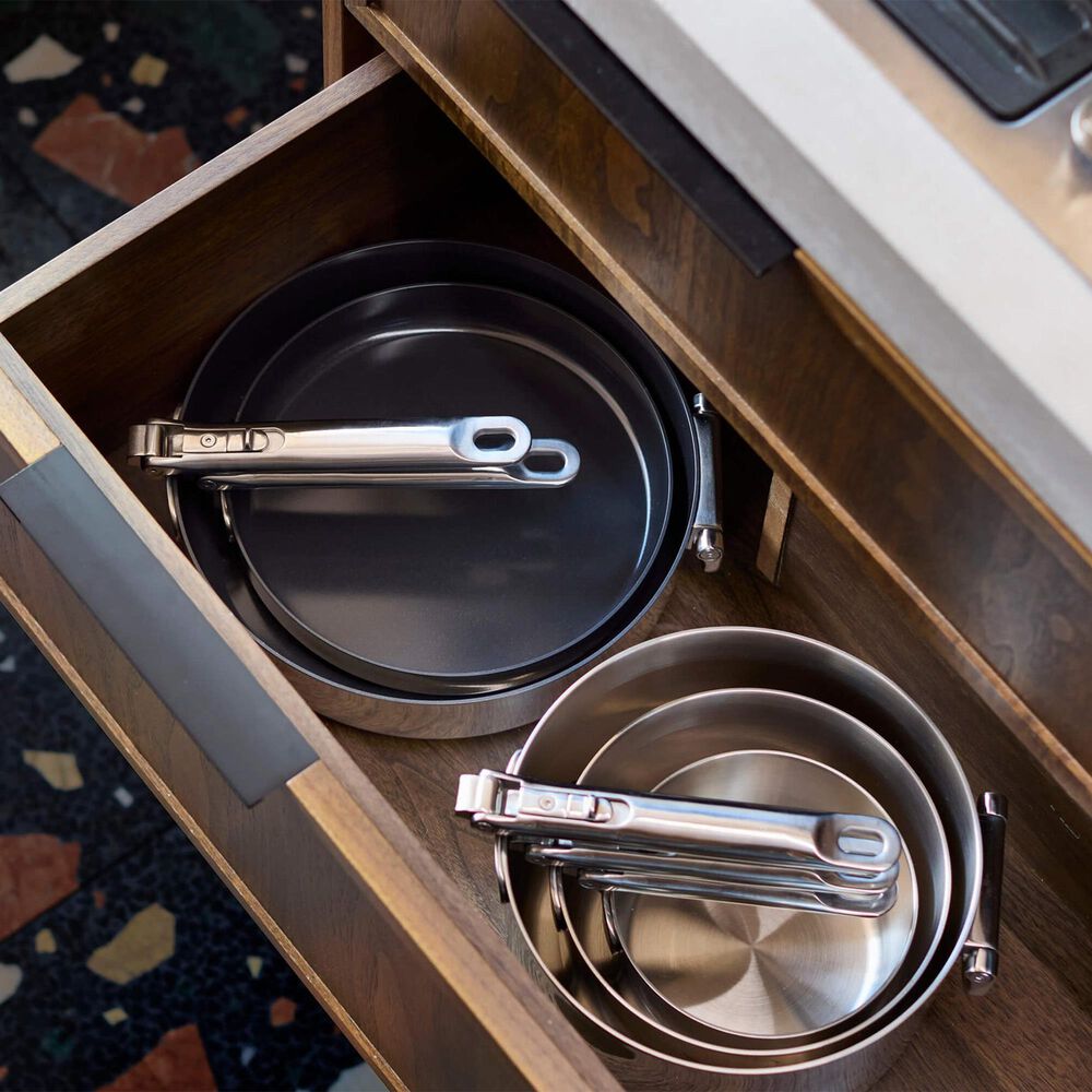 Joseph Joseph Space Steel 11&quot; Non-Stick Frying Pan with Folding Handle and Lid in Stainless Steel, , large