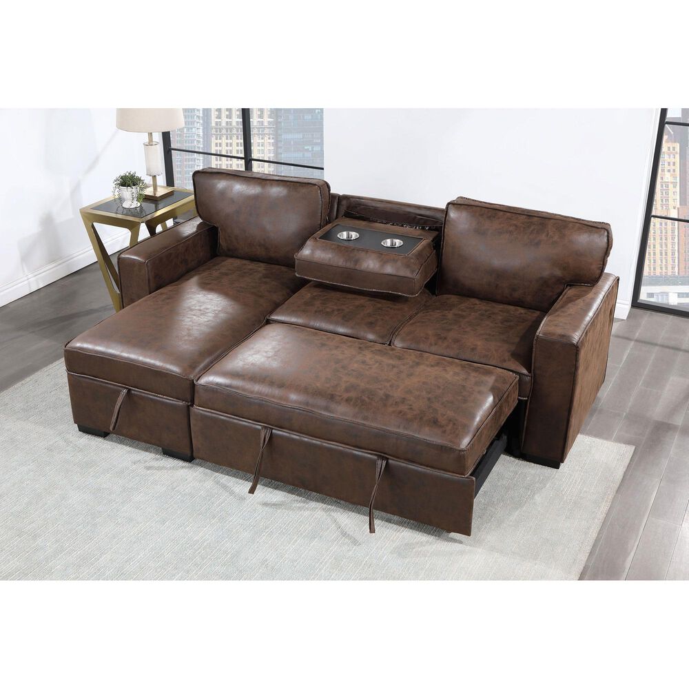 Global Furniture USA Reversible Pull-Out Sofa Bed with Chaise in Coffee, , large