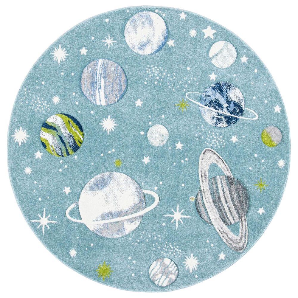 Safavieh Carousel 5"3" Round Teal and Ivory Kids Area Rug, , large