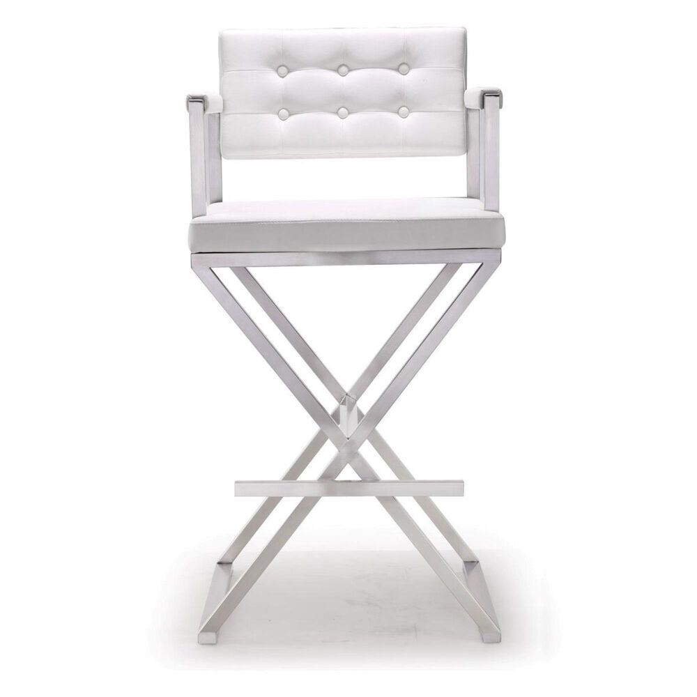 Tov Furniture Director White Stainless Steel Barstool, , large