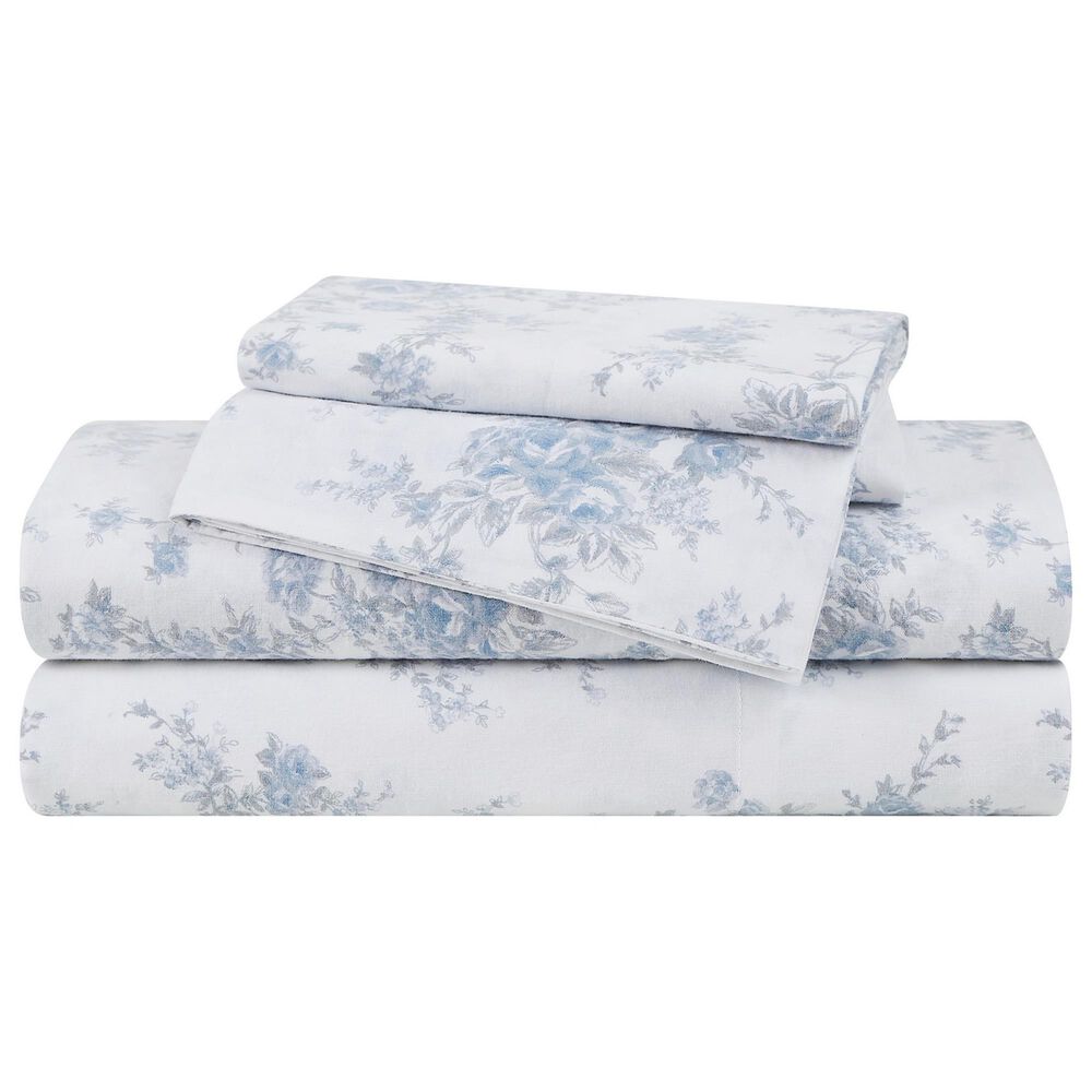 Pem America British Rose 4-Piece Queen Sheet Set in White and Blue, , large