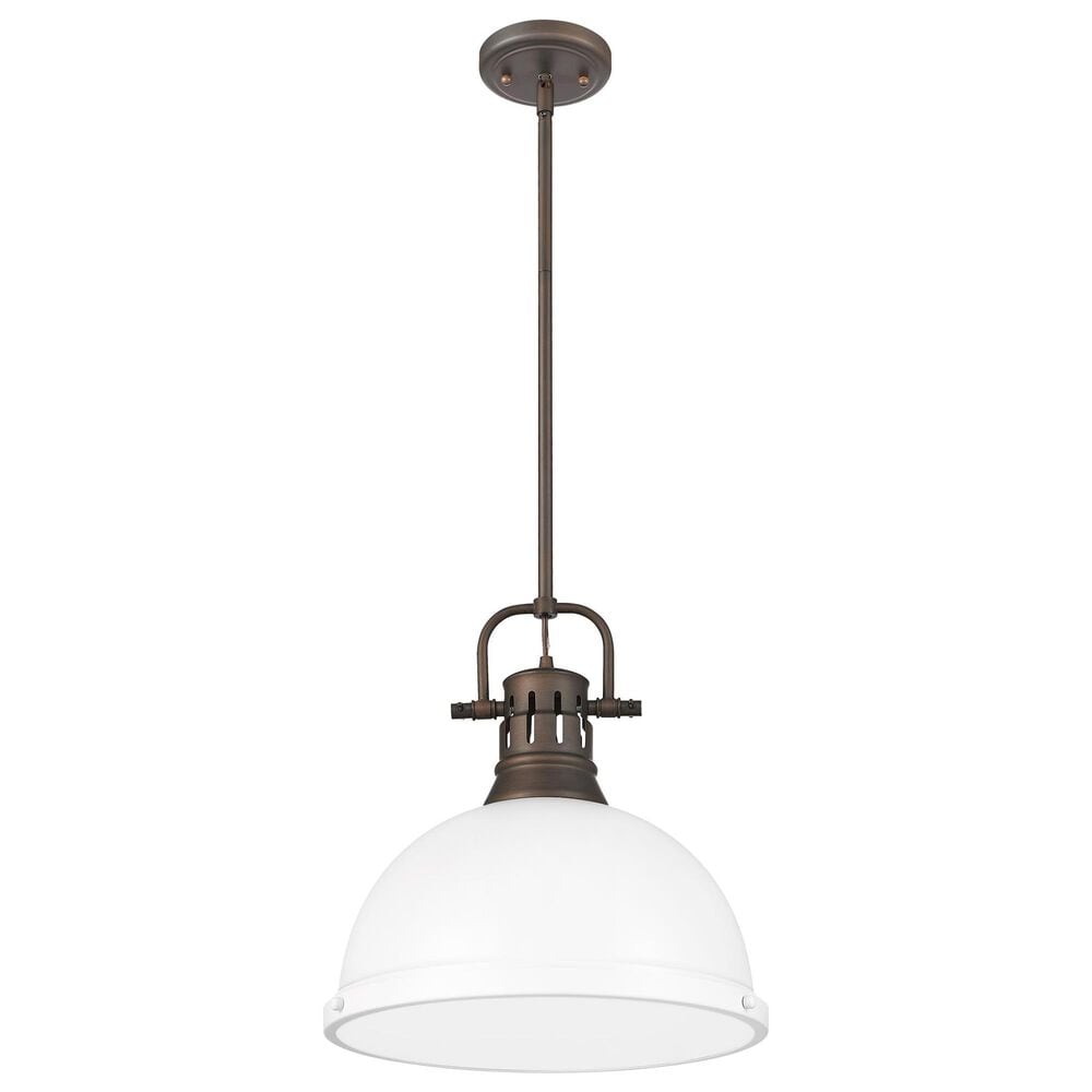Golden Lighting Duncan 1-Light Pendant with Rod and Matte White Shade in Rubbed Bronze, , large