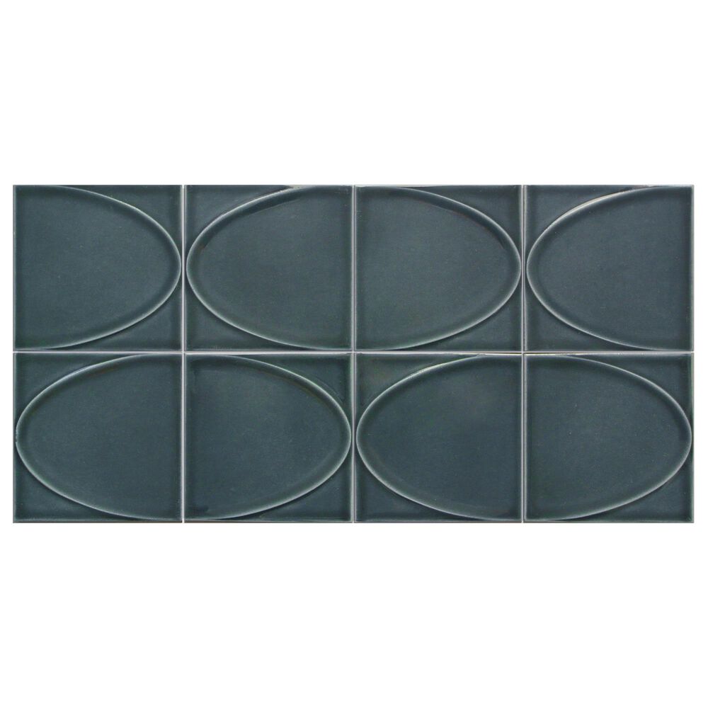Emser Mizu Blue Glossy Ellipse 4" x 4" Square on 8" x 16" Ceramic Mosaic Sheet, , large