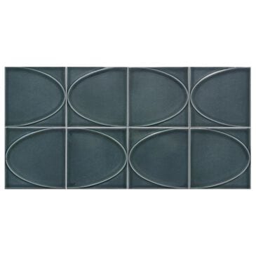 Emser Mizu Blue Glossy Ellipse 4" x 4" Square on 8" x 16" Ceramic Mosaic Sheet, , large