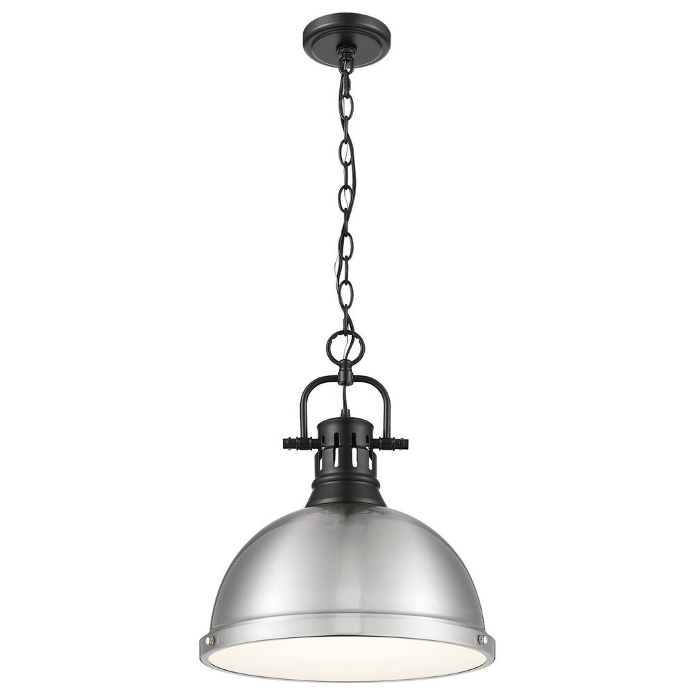 Golden Lighting Duncan 1-Light Pendant with Chain and Pewter Shade in Matte Black, , large