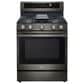 LG 2-Piece Kitchen Package with 6.3 Cu. Ft. Smart Freestanding Gas Range and 2.1 Cu. Ft. Smart Over-the-Range Microwave in Black Stainless Steel, , large