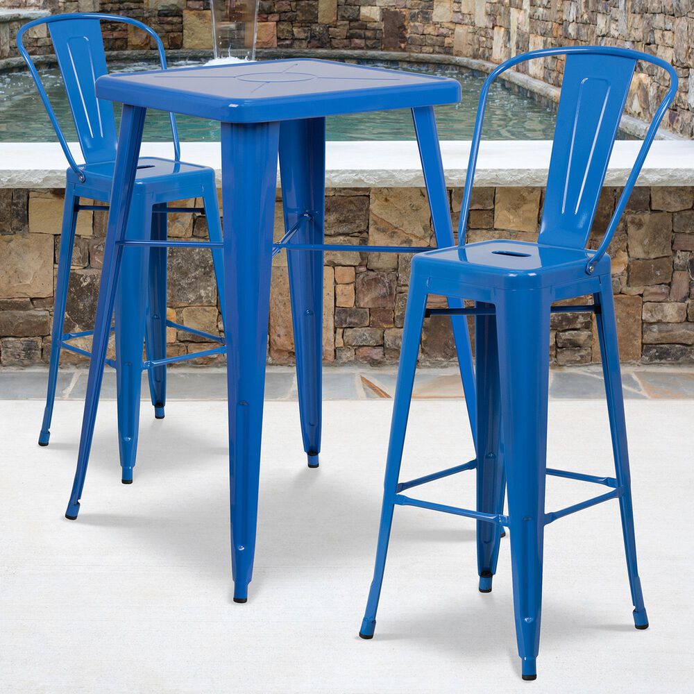 Flash Furniture 3-Piece Metal Bar Table Set in Blue, , large