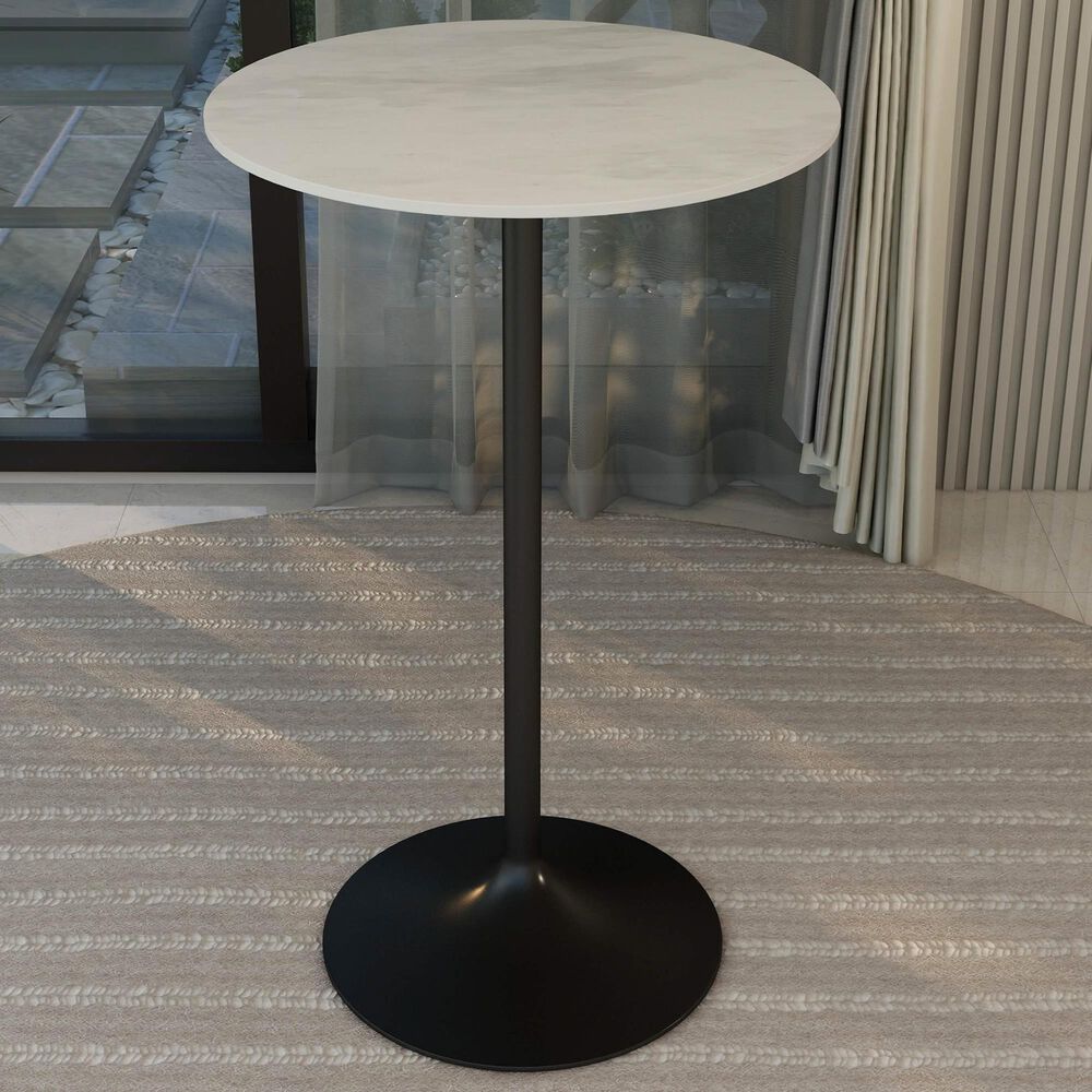 Leisuremod LeisureMod Verve Collection Modern Bar Height Table Black Base with 27 Round Marble White Sintered Stone Top, , large