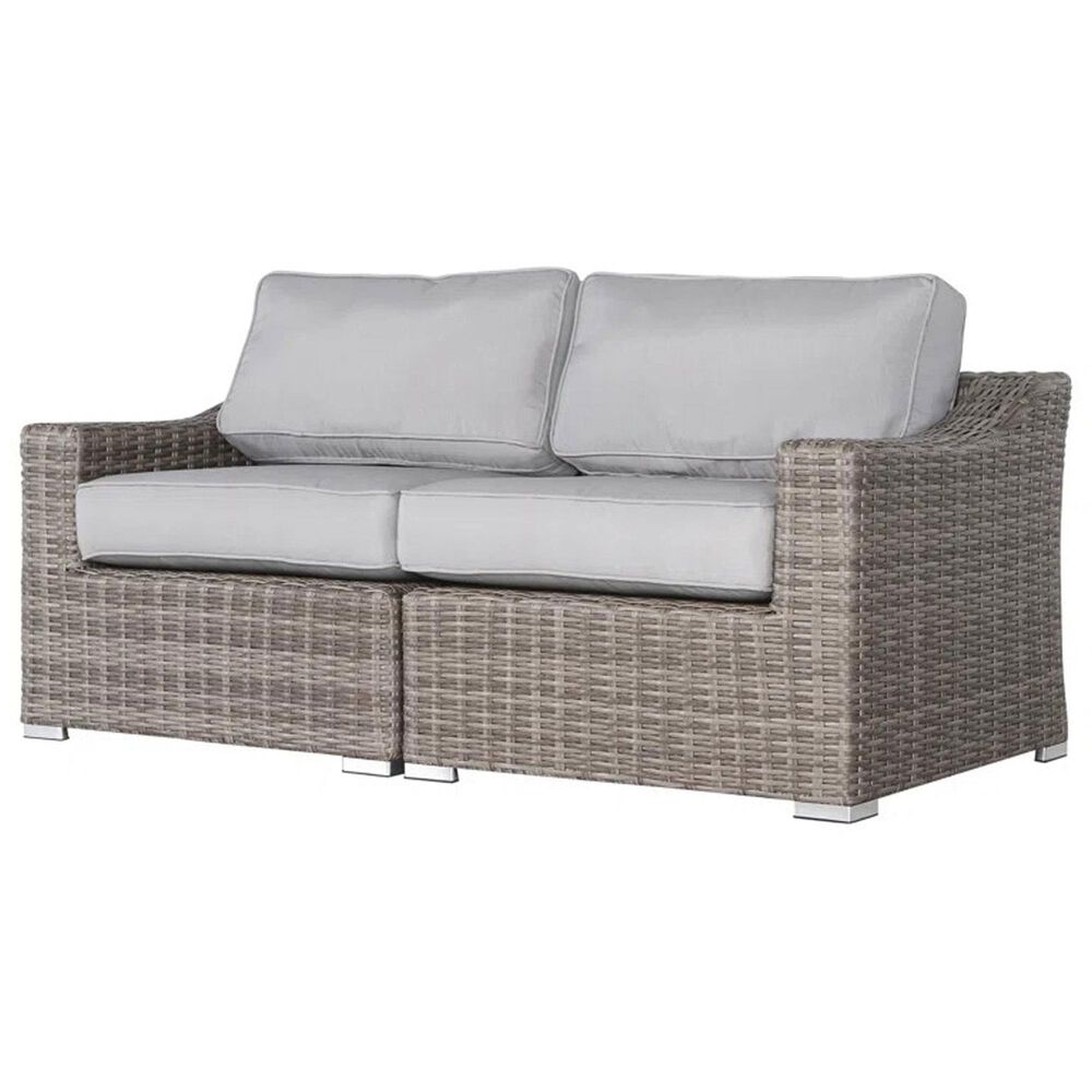 Hearth and Haven Outdoor Wicker Loveseat with Cushions and Sloped Arms in Gray, , large