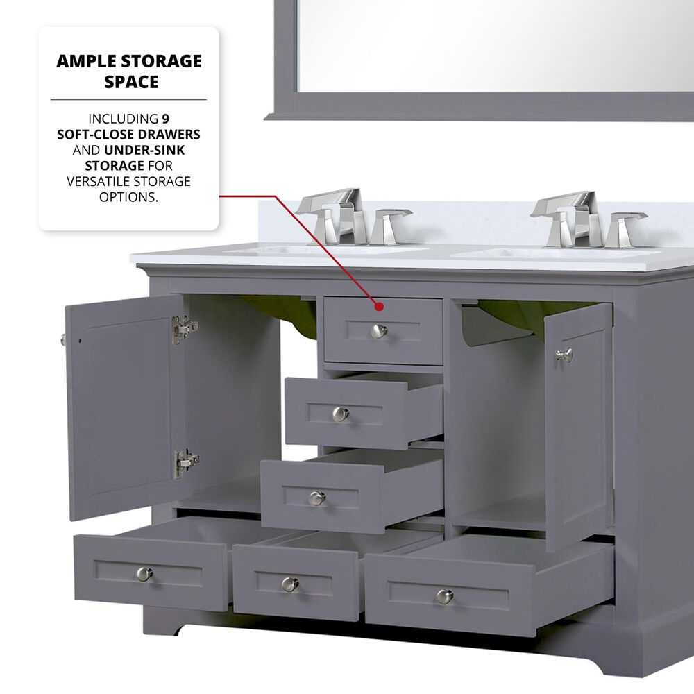 Lexora Home Dukes 48&quot; Double Bathroom Vanity in Dark Grey with 2 cm White Cultured Marble Top and Rectangular Sinks, , large