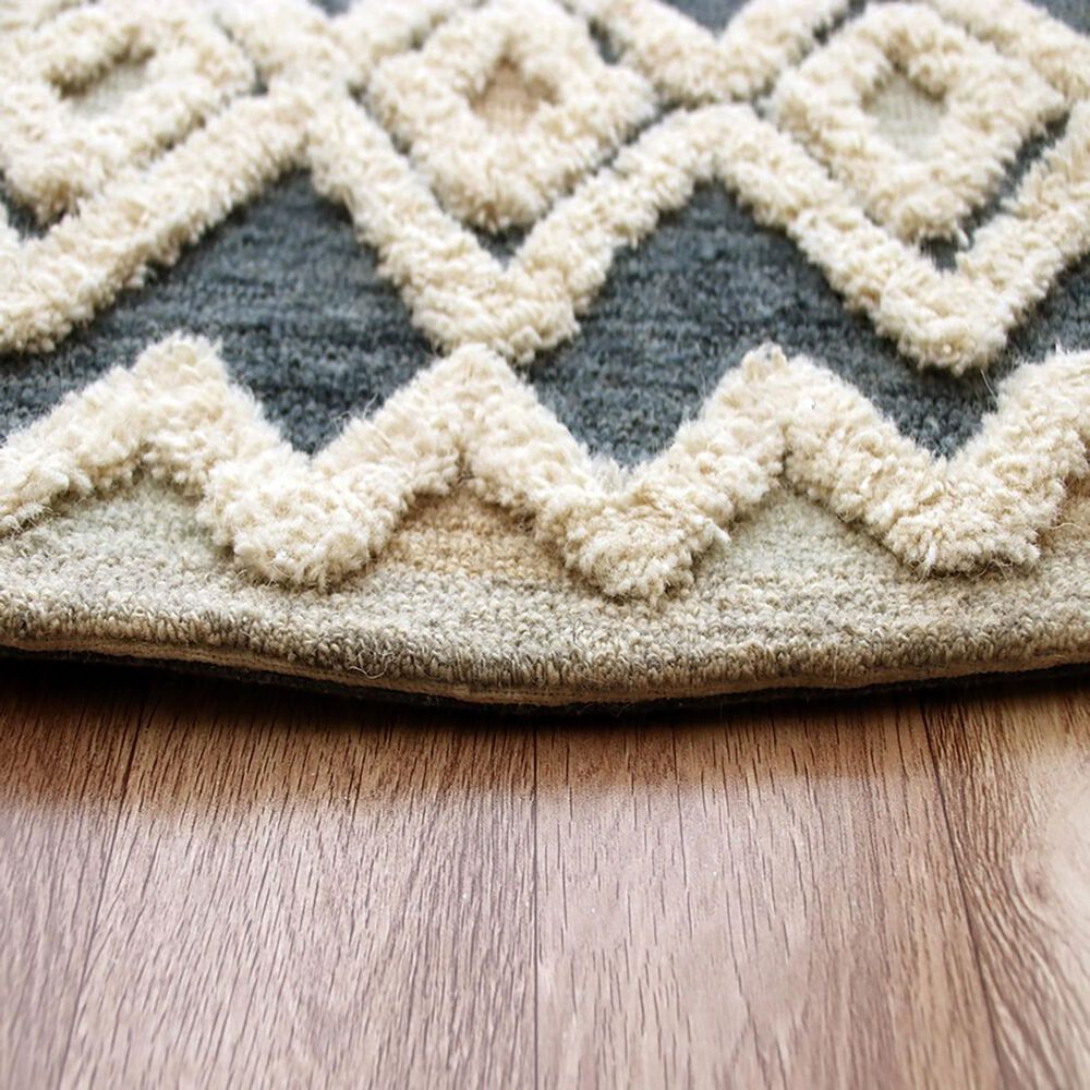 L&amp;R Resources Sinuous Geometric Diamonds 4&#39; Round Blue and Cream Area Rug, , large