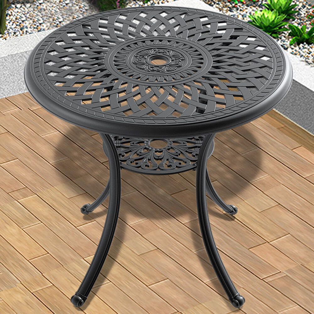 Hearth and Haven Aluminum Patio Dining Table With Umbrella Hole and Bottom Shelf in Black, , large