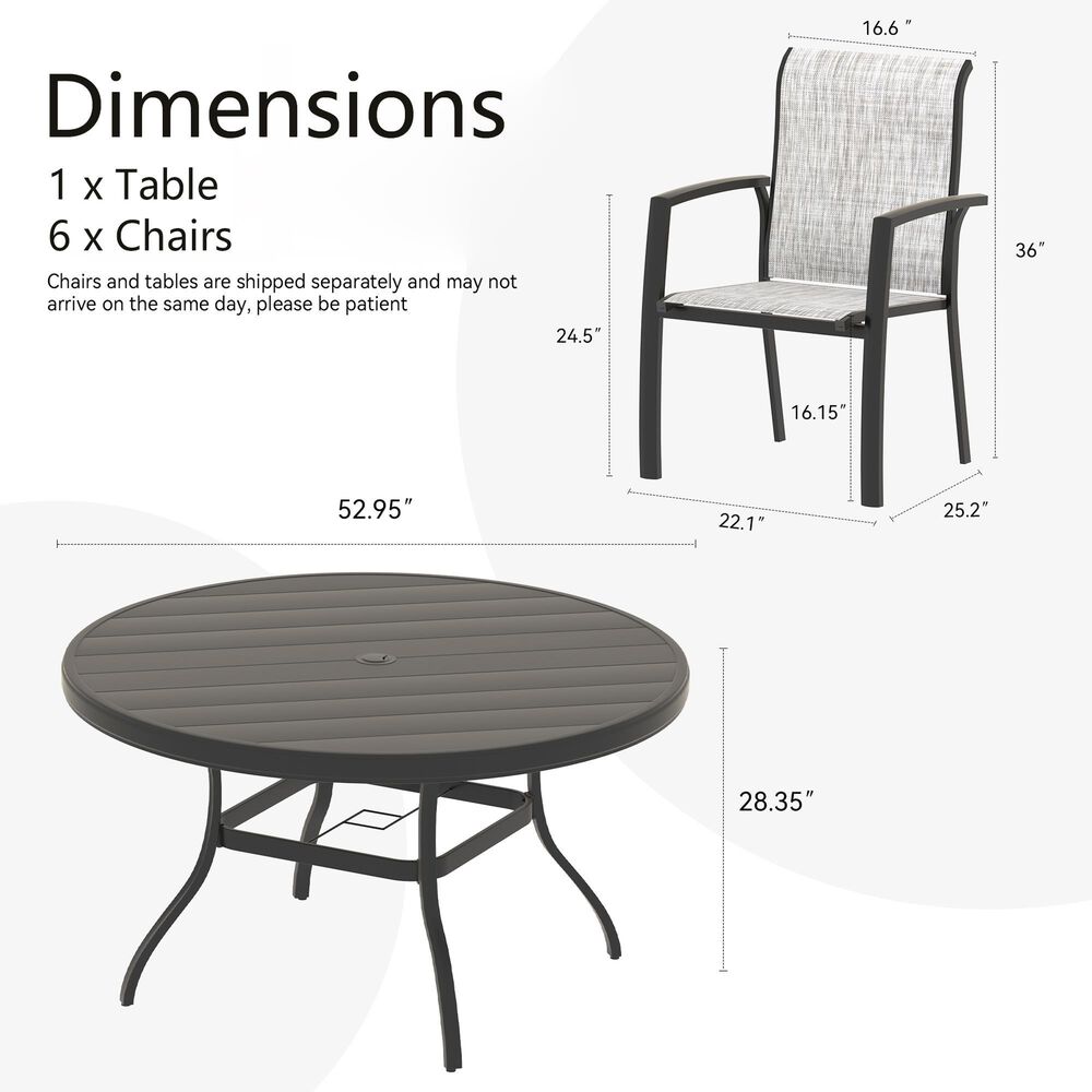 Hearth and Haven 7-Pieces Outdoor Dining Set with Stackable Chairs and Round Table in Black, , large