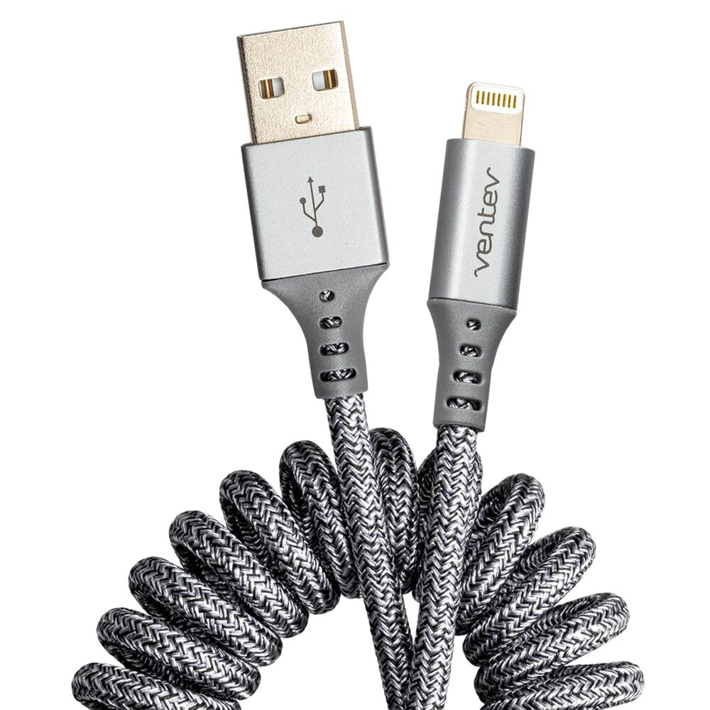 Ventev Chargesync Helix Coiled Usb A To Apple Lightning Cable - Heather Gray, , large