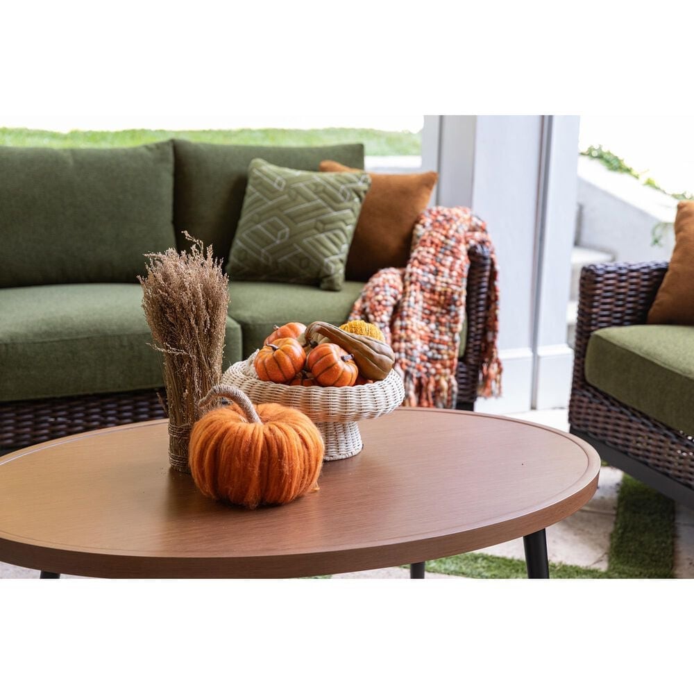 Ashley Horizon Hall Outdoor Sofa with Green Cushion in Brown, , large