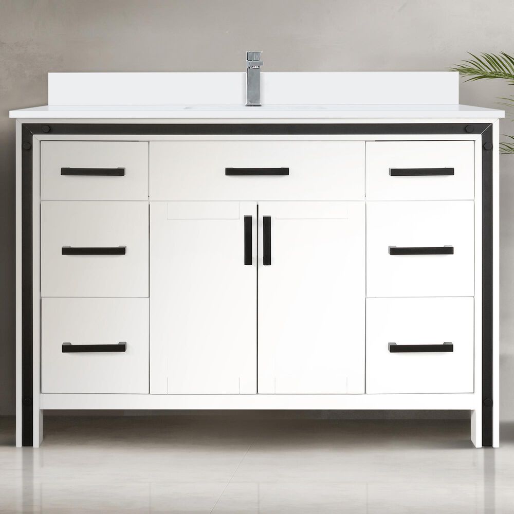Lexora Home Ziva 48&quot; Single Bathroom Vanity in White with 2 cm White Quartz Top and Rectangular Sink, , large