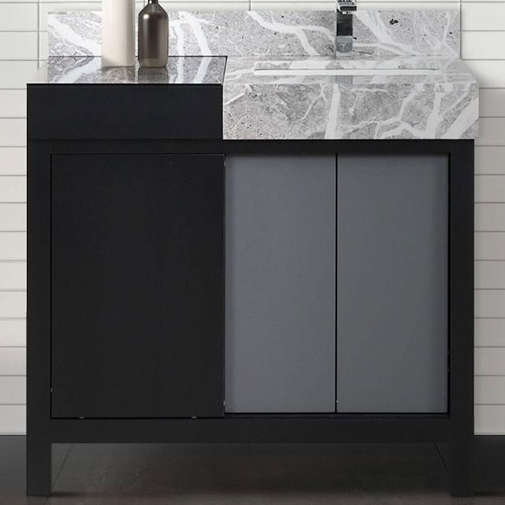 Lexora Home Zilara 42&quot; Single Bathroom Vanity in Black and Grey with 11 cm Castle Grey Marble Top and Rectangular Sink, , large