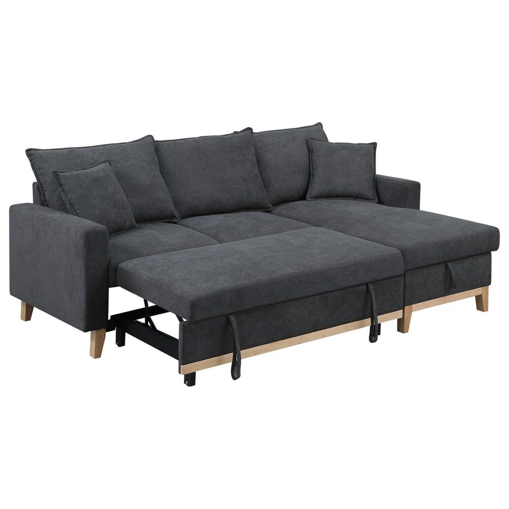 HOMLUX 84.25"W Reversible Sleeper Sectional Sofa with Storage Chaise and Pillows, in Dark Grey, , large
