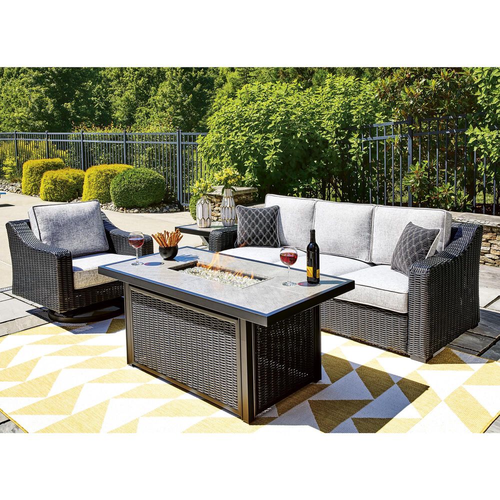 Ashley Beachcroft Rectangular Fire Pit Table in Black and Light Gray, , large