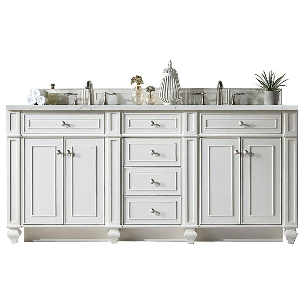James Martin Vanities Bristol 72" Double Bathroom Vanity in Bright White with 3 cm Carrara White Marble Top and Rectangular Sinks, , large