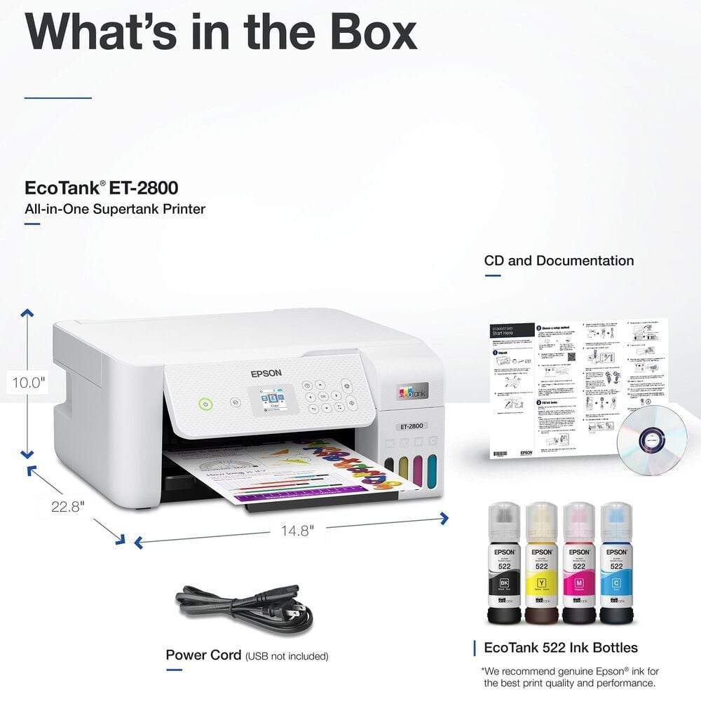 Epson EcoTank ET-2800 Wireless All-in-One Supertank Inkjet Printer in White, , large