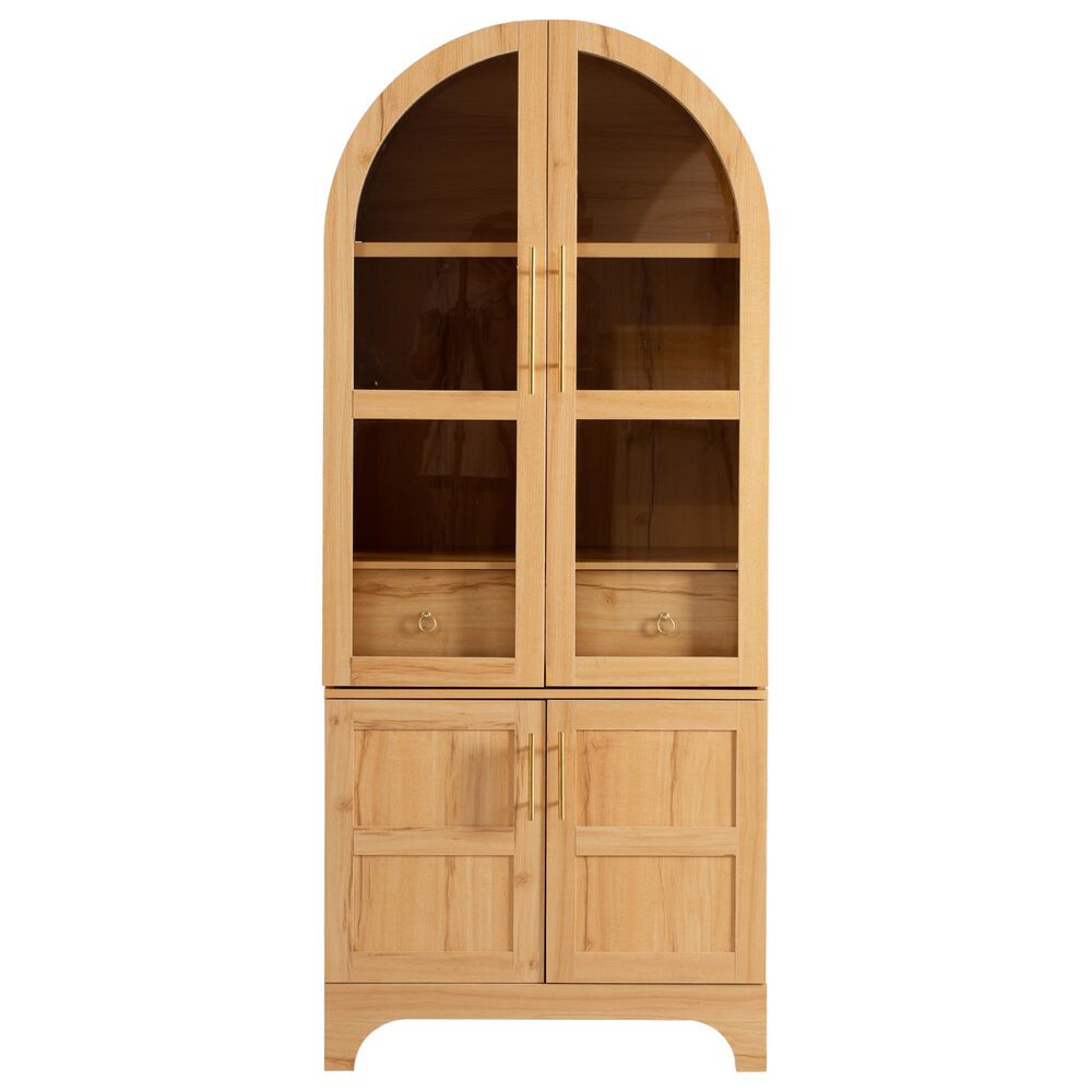 HOMLUX HOMLUX 71" Tall Arched Kitchen Pantry Cabinet with Door Shelves, Farmhouse Kitchen Storage Cabinet with Open &amp; Adjustable Shelves, Hidden Drawer &amp; Glass Door, Cupboard for Kitchen, Dining Room, Natural, , large