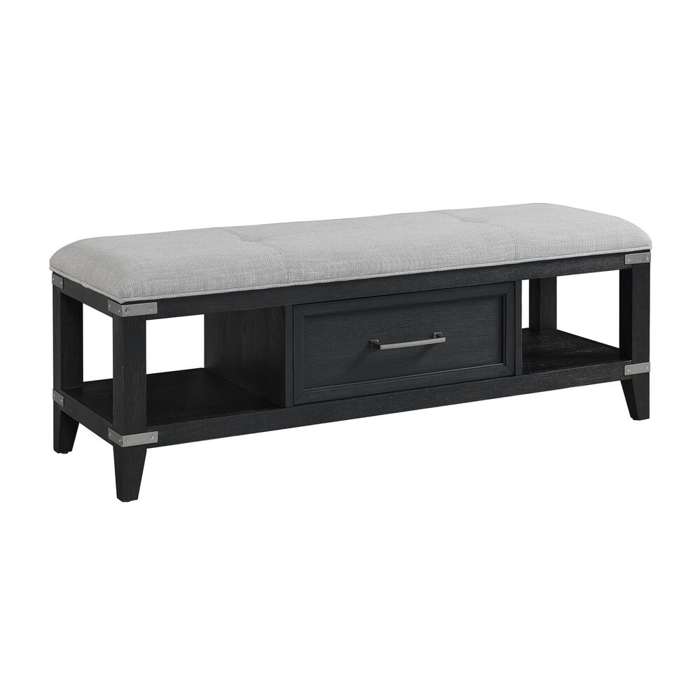 Hawthorne Furniture Laguna Bench with Drawer in Weathered Steel Slate, , large
