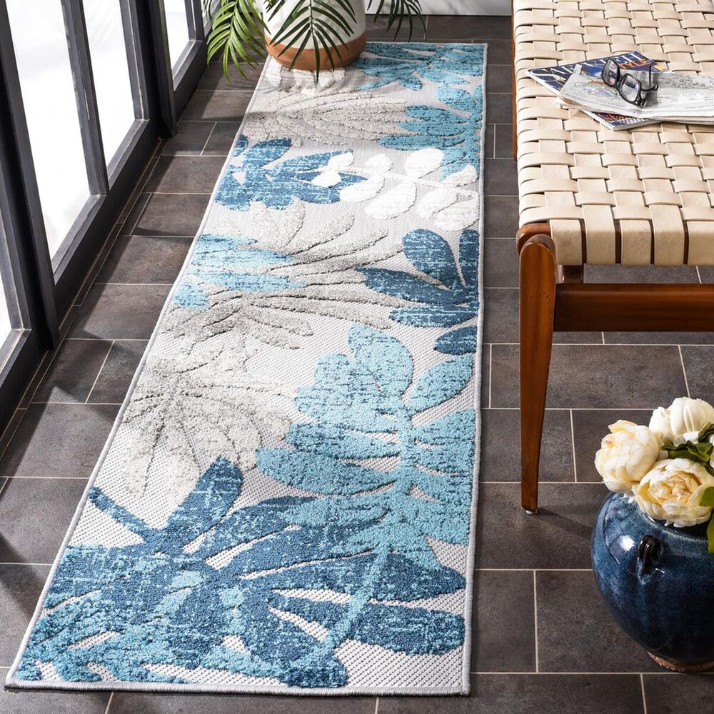 Safavieh Cabana CBN814F 2&#39; x 8&#39; Grey and Blue Indoor/Outdoor Area Performance Rug, , large