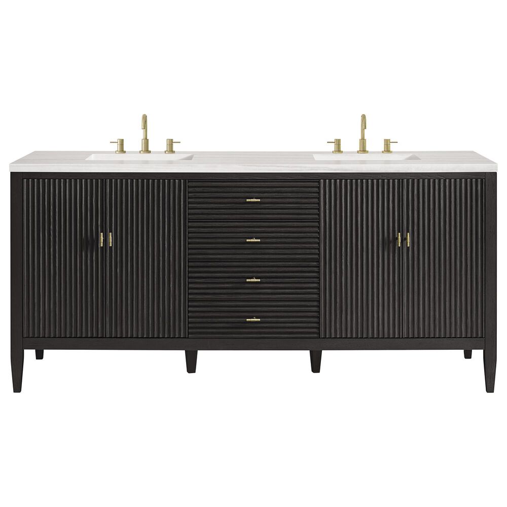 James Martin Vanities Myrrin 72&quot; Double Vanity in Carbon Oak with 3 cm Arctic Fall Solid Surface Top, , large