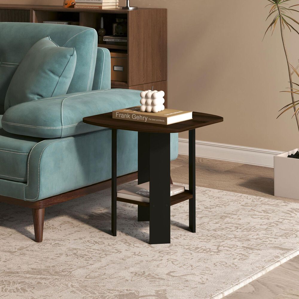 HOMLUX 1-Shelf End Table in Columbia Walnut and Black, , large