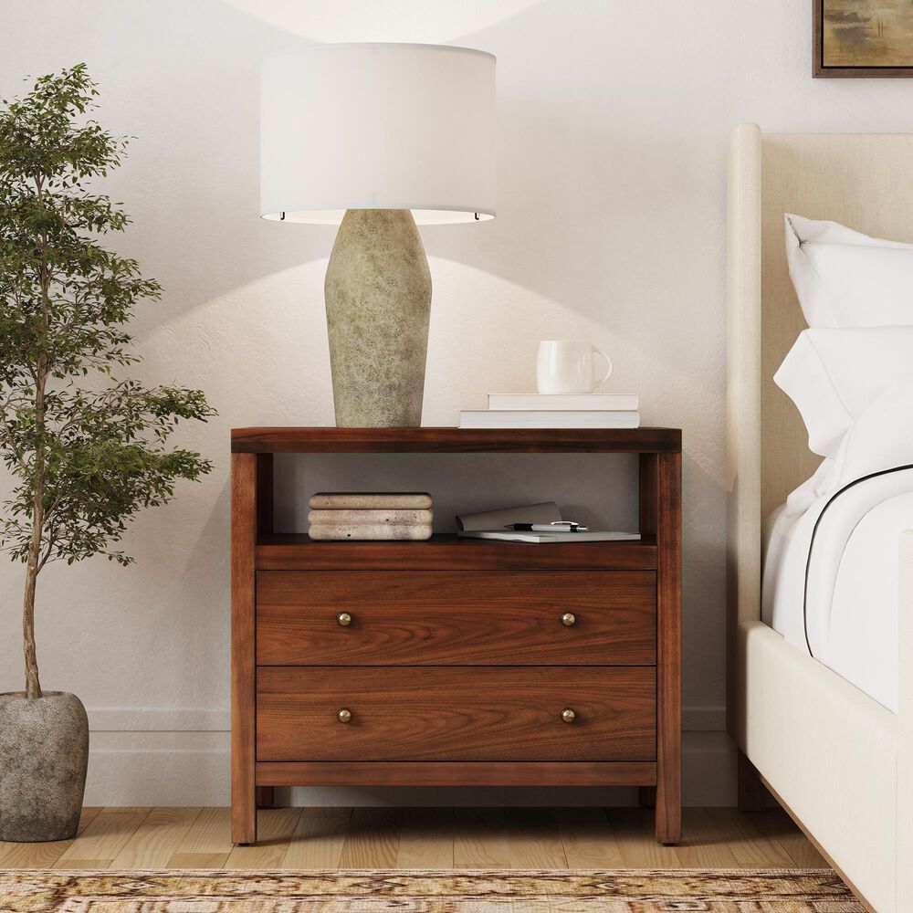 Butler Specialty Company Nora 2-Drawer Wide Nightstand with Open Shelf in Walnut, , large