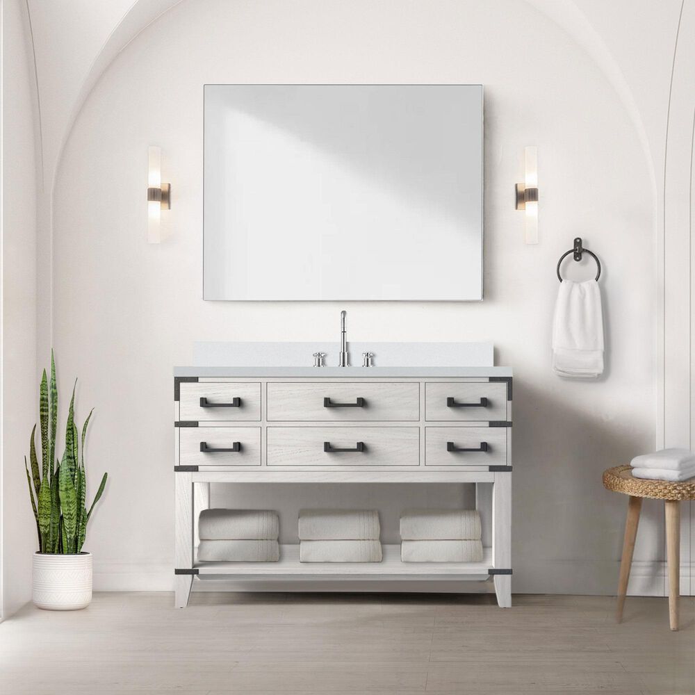 Lexora Home Norwalk 48&quot; Single Bathroom Vanity in White Oak with White Cultured Marble Top and Rectangular Sink, , large