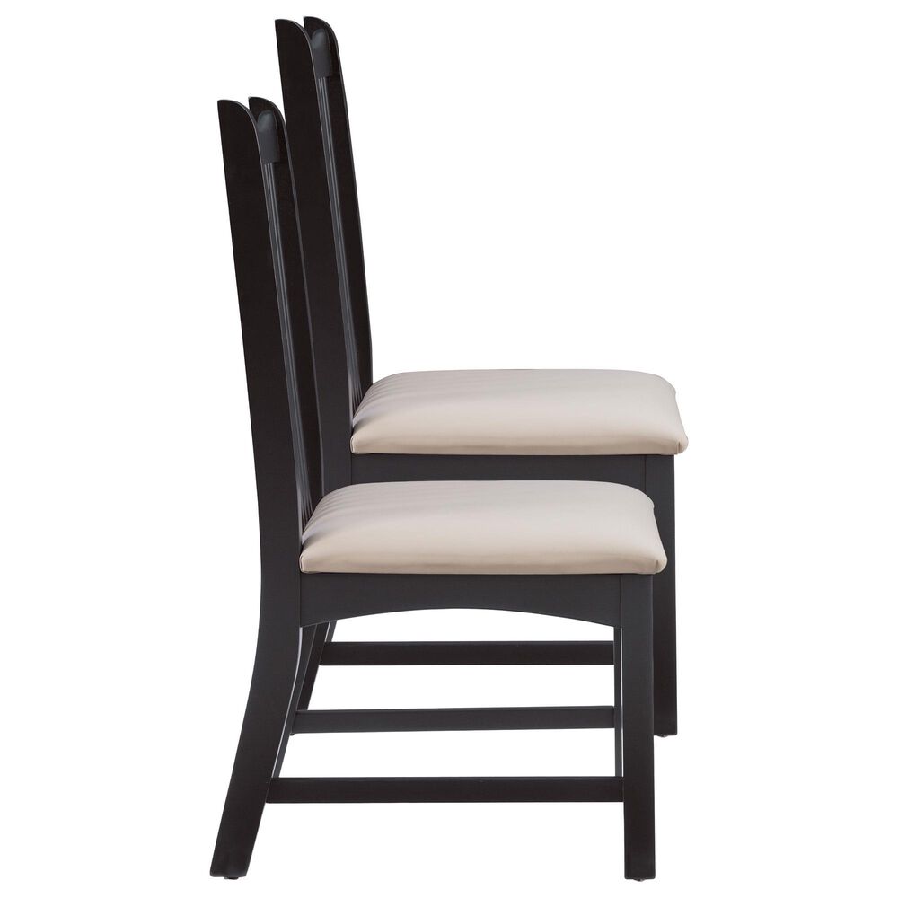 Linon Home Decor Bonnie Side Chair with Light Grey Faux Leather Cushion in Black (Set of 2), , large