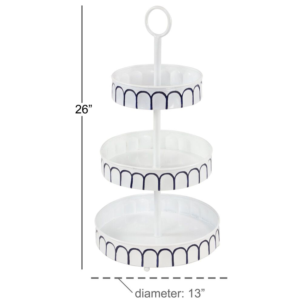 Maple and Jade 26&quot; Farmhouse Metal 3-Tier Server in White and Navy Blue, , large