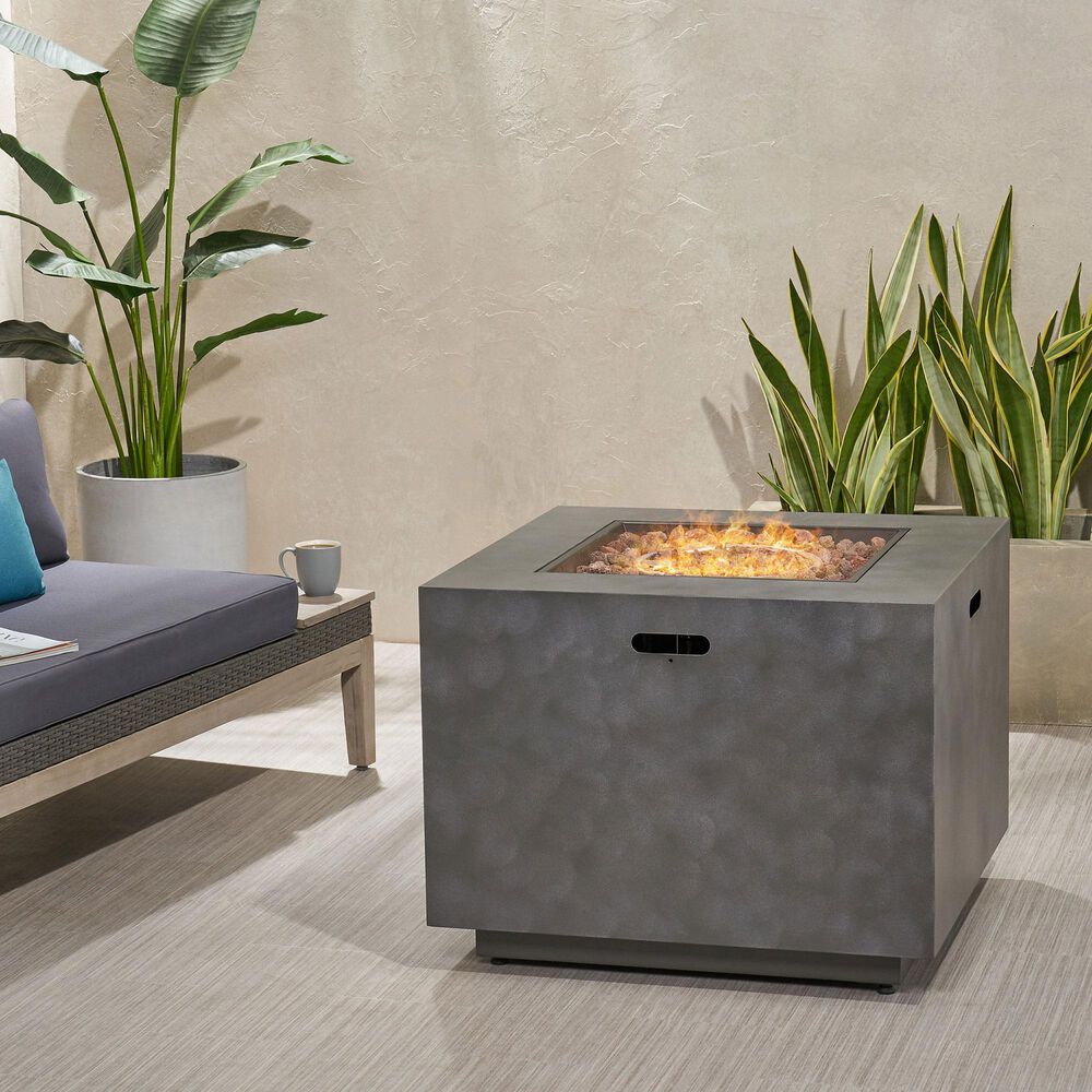 Noble House Wellington 33&quot; Square Concrete-Look Fire Pit in Brushed Brown, , large