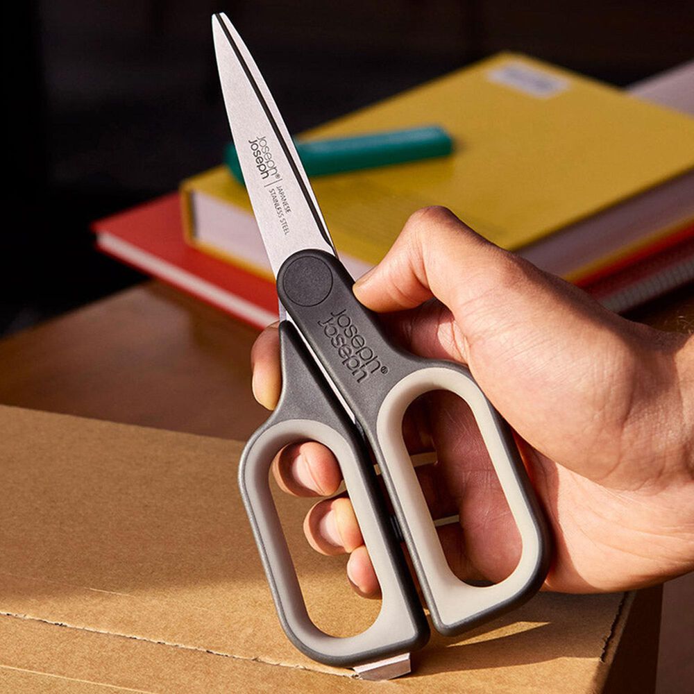 Joseph Joseph PlusCut Scissors with Integrated Box Cutter in Grey, , large
