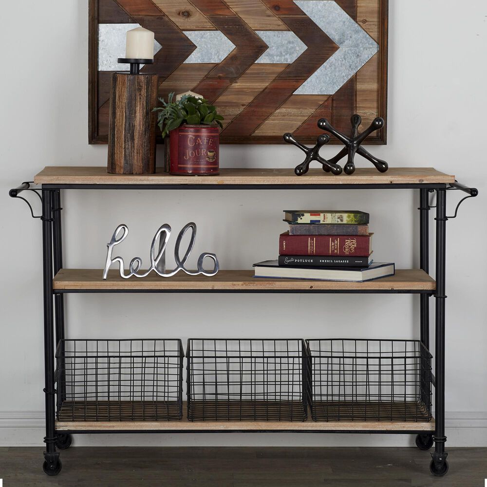 Maple and Jade 3-Drawer Storage Unit with Wire Baskets in Washed Brown and Black, , large