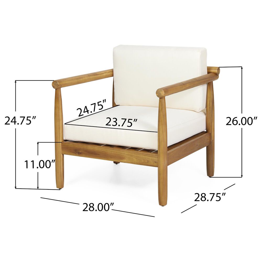 Noble House Bonsallo 4Piece Patio Chat Set with Cream Cushion in Teak
