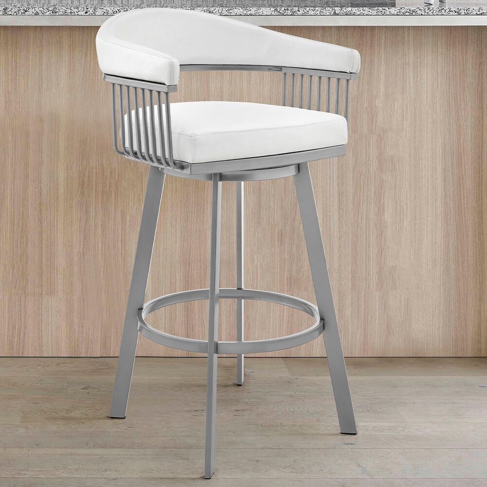 Blue River Bronson 26&quot; Swivel Counter Stool in White/Silver, , large