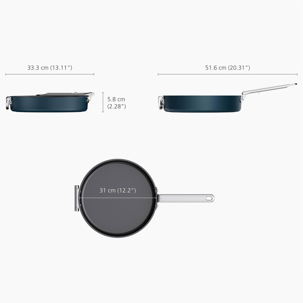 Joseph Joseph Space 12" Non-Stick Shallow Frying Pan with Folding Handle in Midnight Blue, , large