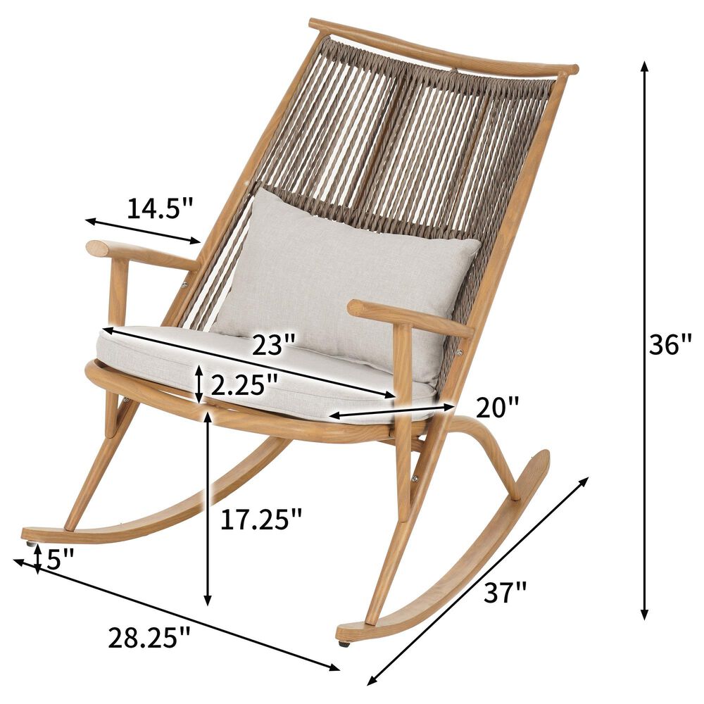 Hearth and Haven Outdoor Rocking Chair with Woven Backrest and Cushions in Light Gray, , large