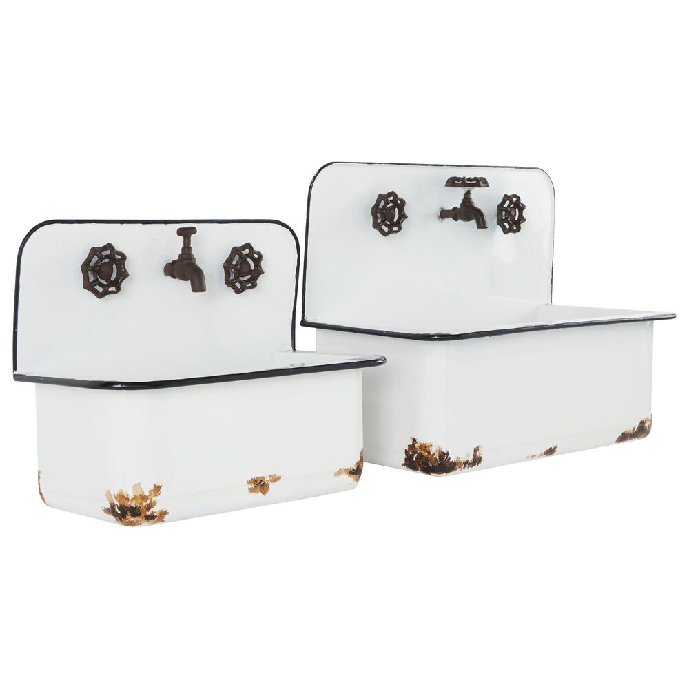 Maple and Jade Farmhouse Planter in White and Brown (Set of 2), , large