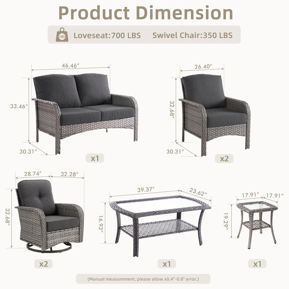 HOMLUX 7-Piece Patio Conversation Set in Black, , large