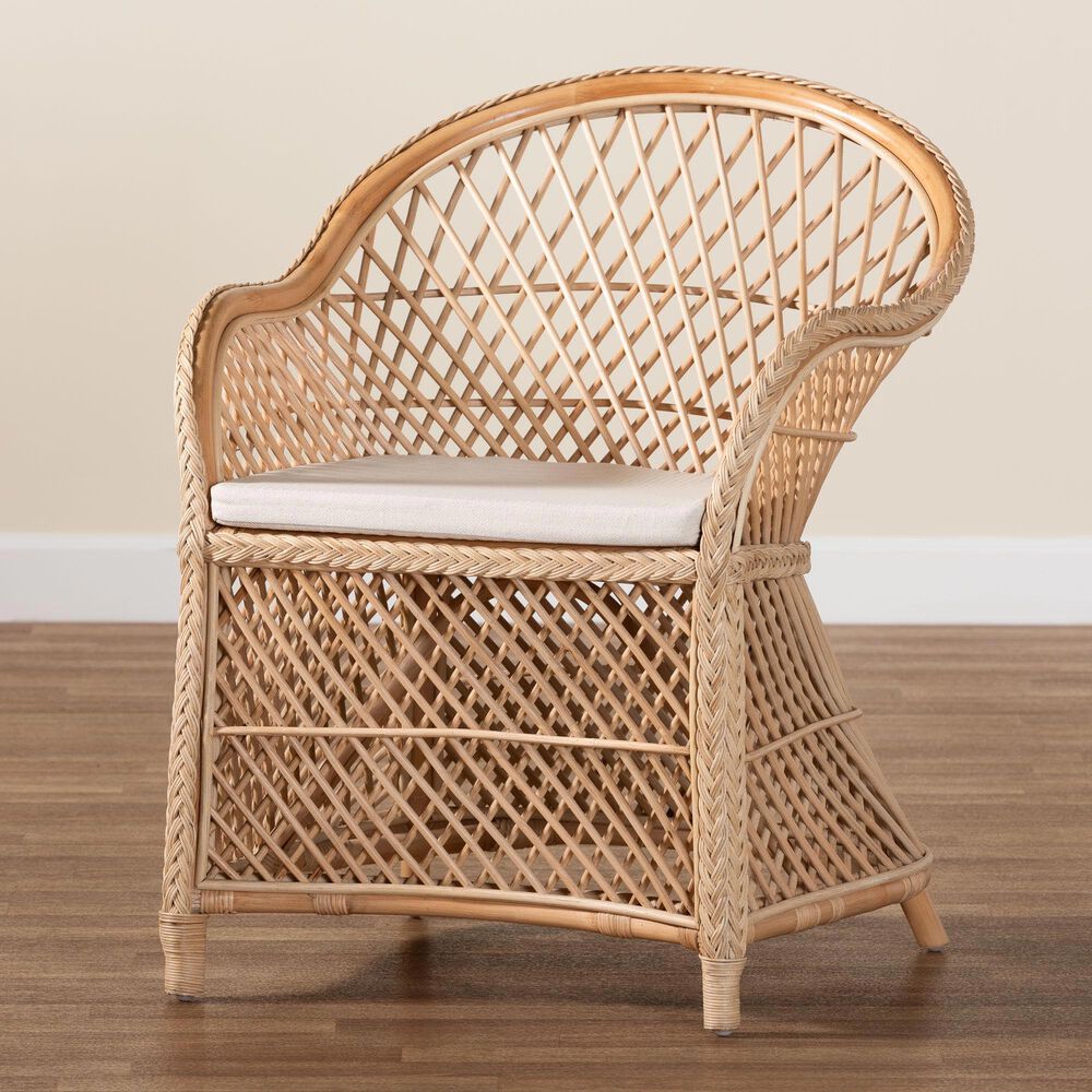 Baxton Studio Casilda Arm Chair with Natural Rattan in White, , large