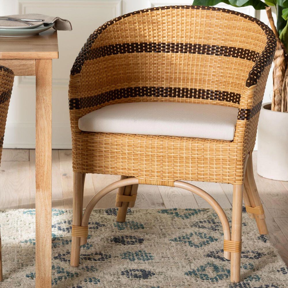 Baxton Studio Elma Arm Chair in Natural Brown and Dark Brown, , large