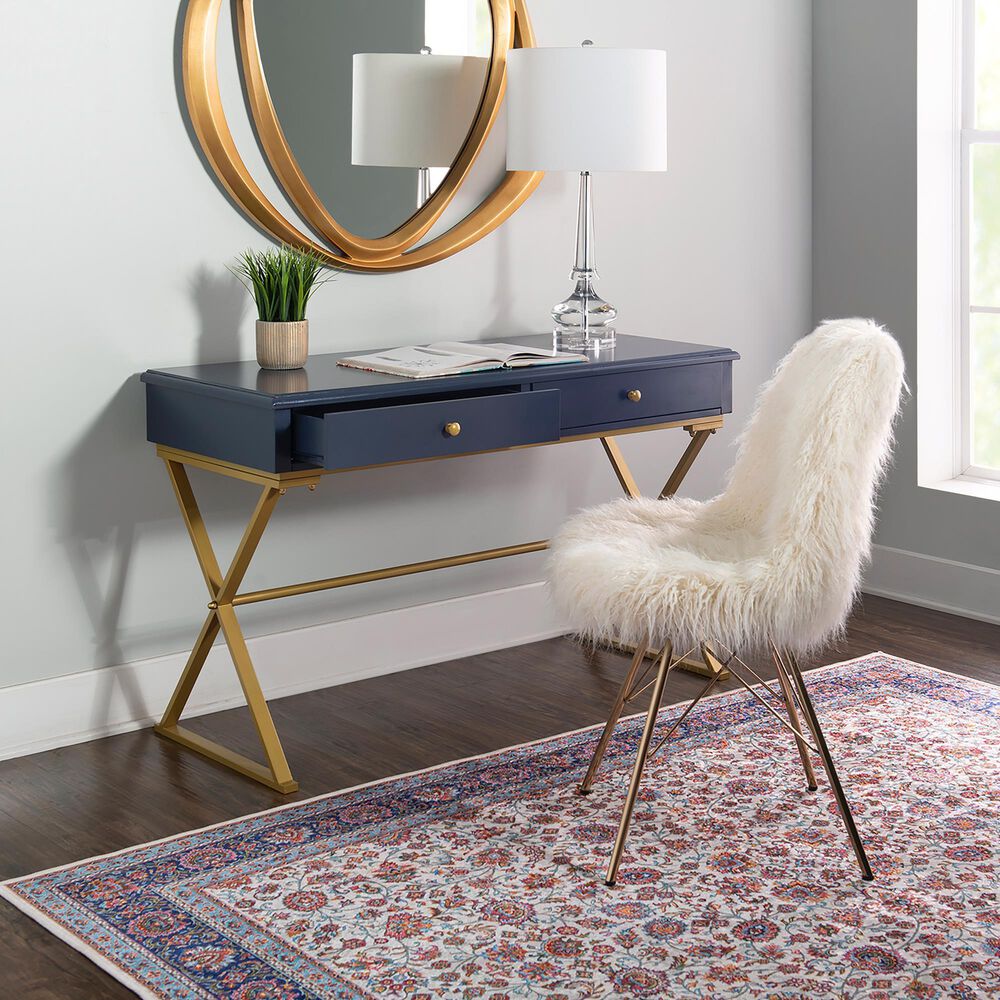Linon Home Decor Campaign 2-Drawer Desk in Blue and Gold, , large