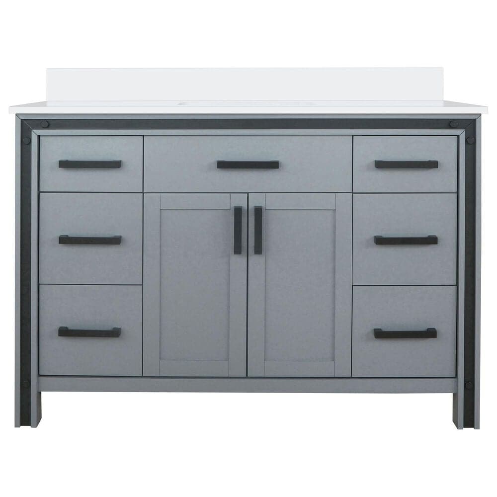 Lexora Home Ziva 48&quot; Single Bathroom Vanity in Dark Grey with 2 cm White Quartz Top and Rectangular Sink, , large